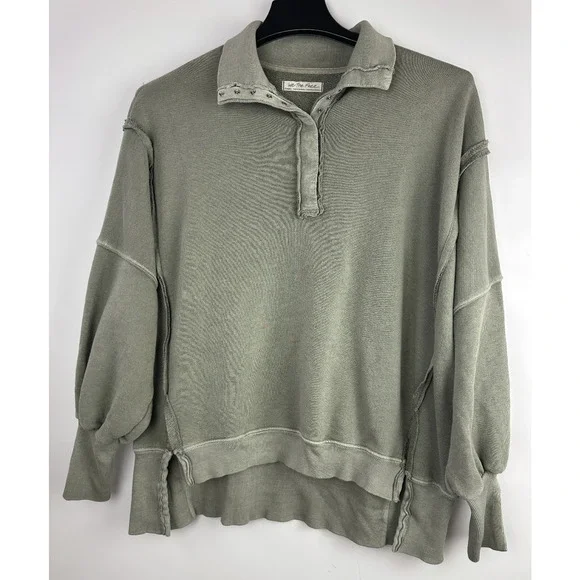 We The Free People Camden Henley Long Sleeve Sweatshirt XS Slouchy Boho Grunge - Picture 14 of 15